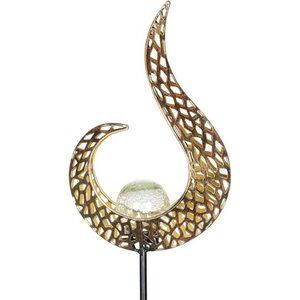 Solar Metal Filigree Garden Flame Stake, Flickering LED, Glass Orb, 6.5" x35.5”